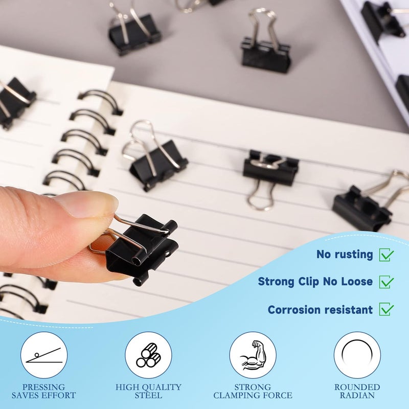 JIURUN 240 Pack Mini Binder Clips, Black Binder Clips, Small Paper Clips 15mm 5/8 Inch. Micro Size Office Clips for Home School Office and Business (15mm 5/8 Inch-240 PCS) - Image 4